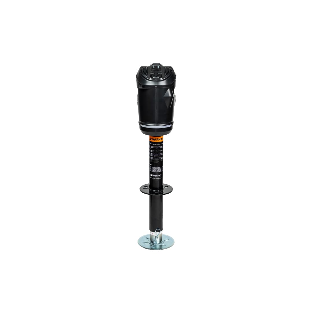 Bastion Distribution Black Sentinel Electric Trailer Jack with Cover – 3500 lb A-Frame Tongue Jack – Weatherproof Switches, LED Light, Manual Crank, 90 Degree Mount – No Stall, No Wobble, Easy Install