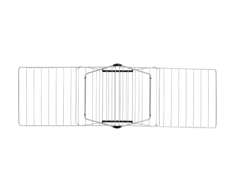 Brabantia HangOn Clothes Drying Rack | 82ft (25m) | Metallic Gray | Large Indoor Clothes Airer Laundry Stand with 2 Fold-Out Wings & Hanger Hooks, Folds Flat | Fits 2 Full Loads