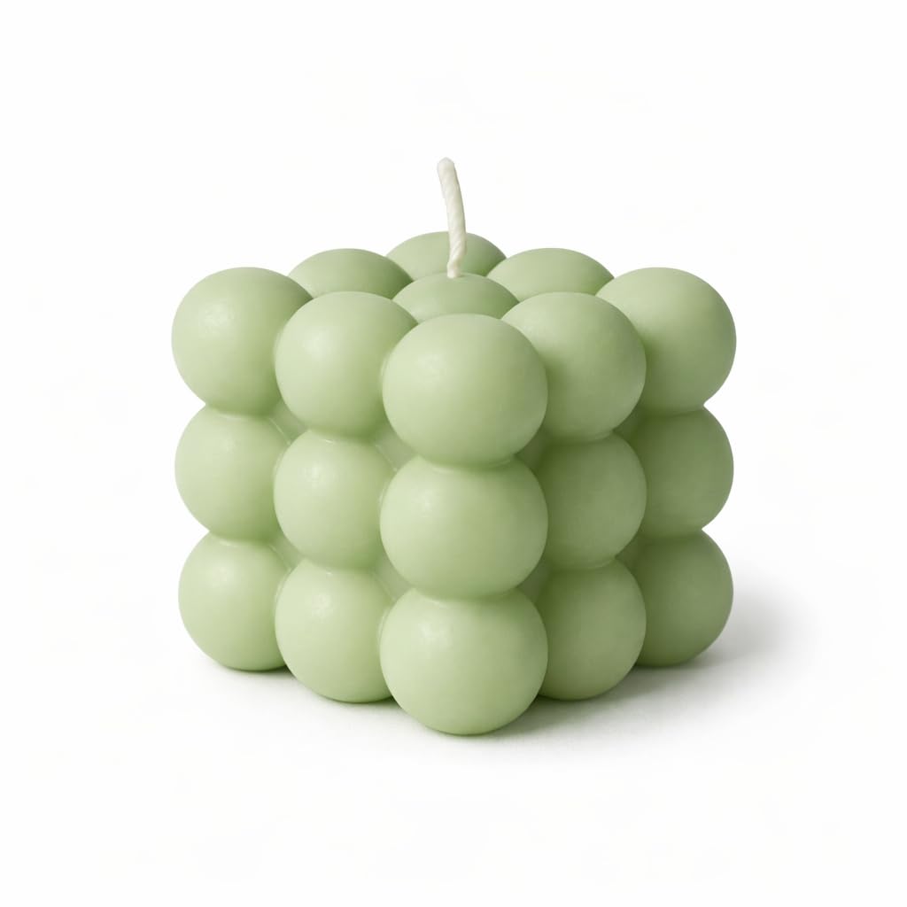 Terreux Bubble Candles Cube Soy Wax Scented Candle Set, Aesthetic Home Decor, 2 Pcs Decorative Candles (Sage Green Rosemary Mint)