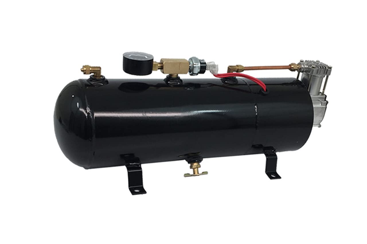 MPC 4 Trumpet Train Air Horn Kit - Fits Almost Any Vehicle: Truck, Car, Jeep, SUV. Includes Four Chrome Trumpets with All-In-One Air System: 110 PSI, 12-Volt Air Compressor, Tank, & More. Complete Kit