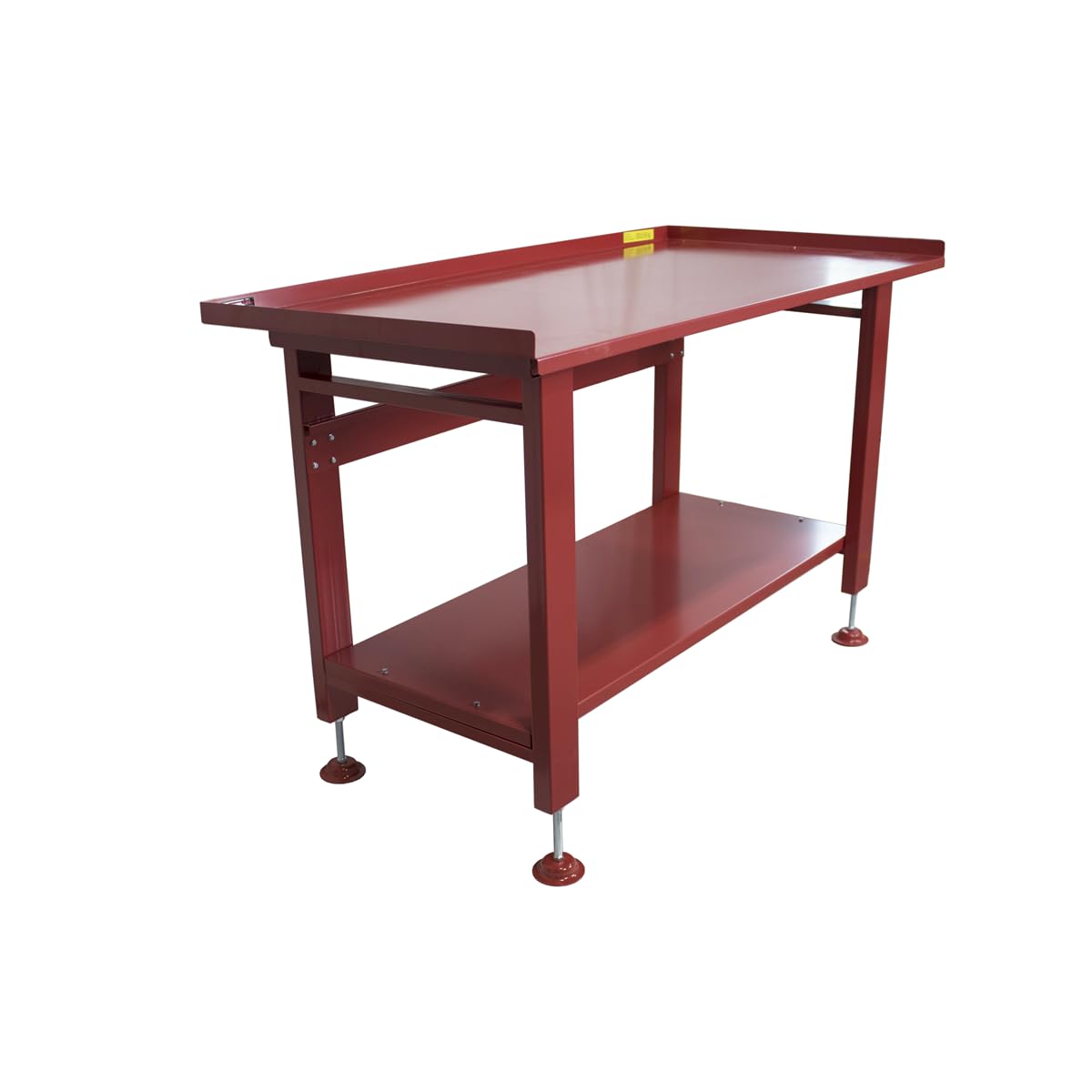 K Tool International 75111 60" x 34" Heavy Duty Work Table for Garages, Repair Shops and DIY, 1200 lb., 31" Height, Raised Edges, Bottom Shelf, Leveling Feet, 13 Gauge Steel, Powder Coated Finish, Red