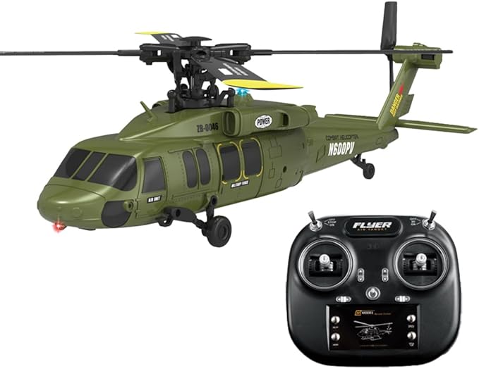 Hanll Black Hawk K200 6CH Simulation RC Helicopter with Brushless Motor Optical Flow & Altitude Hold One-Key Inverted Flight 2.4G Remote Control High Simulation Aerobatic Model (Green/3 Batter