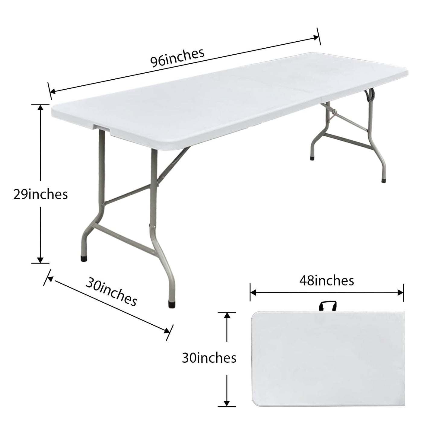 JingPieCle 8ft Folding Table 96 inch, Heavy Duty 8 Foot Portable Plastic Foldable Table with Handle and Fold-in-Half Design, Blow Molded Tabletop for Outdoor, Indoor, Party, Dining and Banquet, White