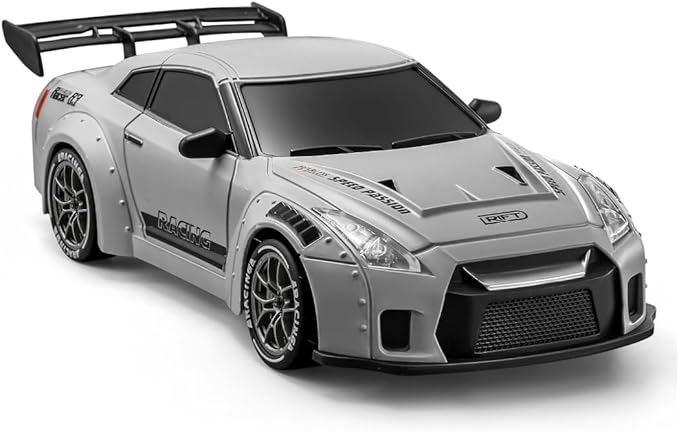 RC Drift Car 1:24 Scale Remote Control Vehicle with LED Lights 2.4GHz 20KM/H 4WD High Speed RC Cars Drifting Tires&Two Batteries. (GTR-Gray)
