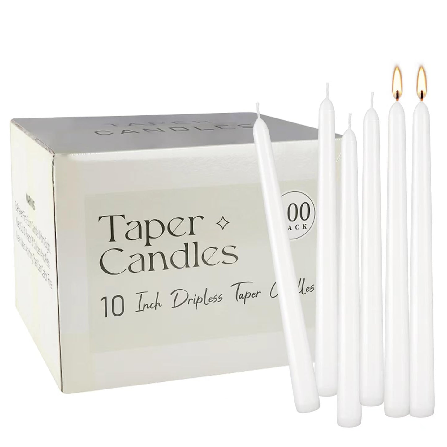 YOROXRG 100Pack White Taper Candles, 7-8 Hours Burn Time, Unscented, Smokeless and Dripless, 0.75 x 10 Inch Dinner Candle Set for Household, Wedding, Party and Home Décor Candlesticks