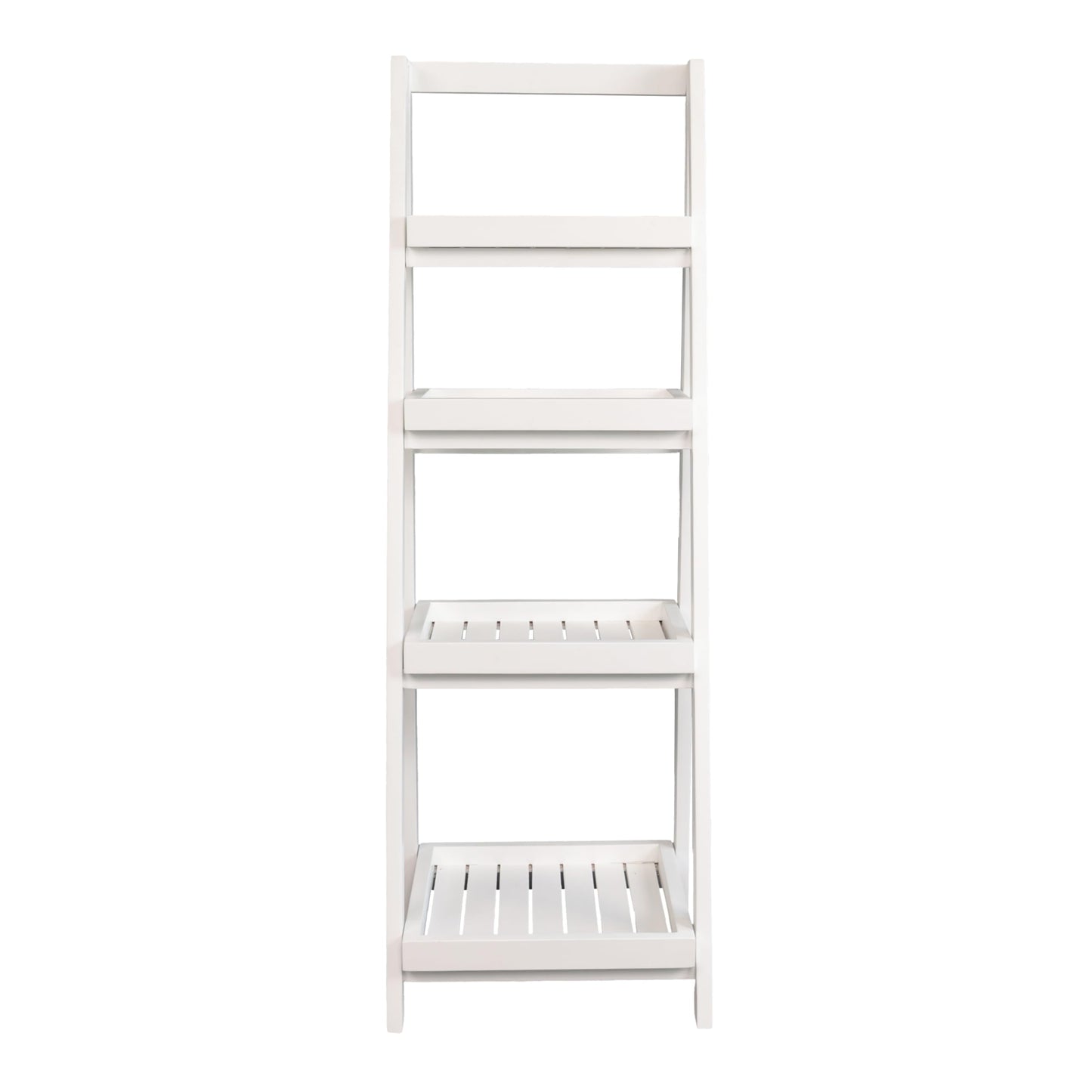 happimess SHF2008W Everett 48 in. H Minimalist Handcrafted Acacia Wood 4-Tier Indoor/Outdoor Folding Display Ladder Storage Rack and Plant Stand, White