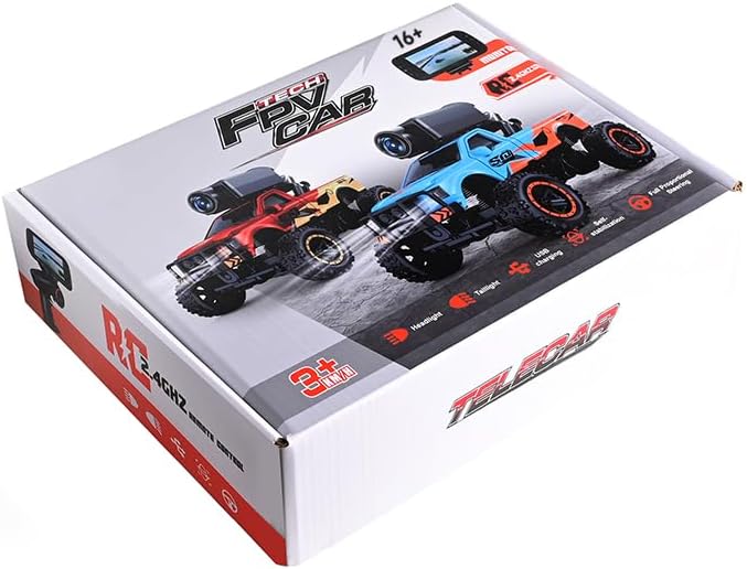 1/64 Scale Mini RC Truck Model 2.4Ghz APP Auto-Pairing Full-Proportional FPV Remote Control Monster Truck with WiFi Camera Lights Speed & Steering Adjustable Gift for Adults (RTR/Blue)