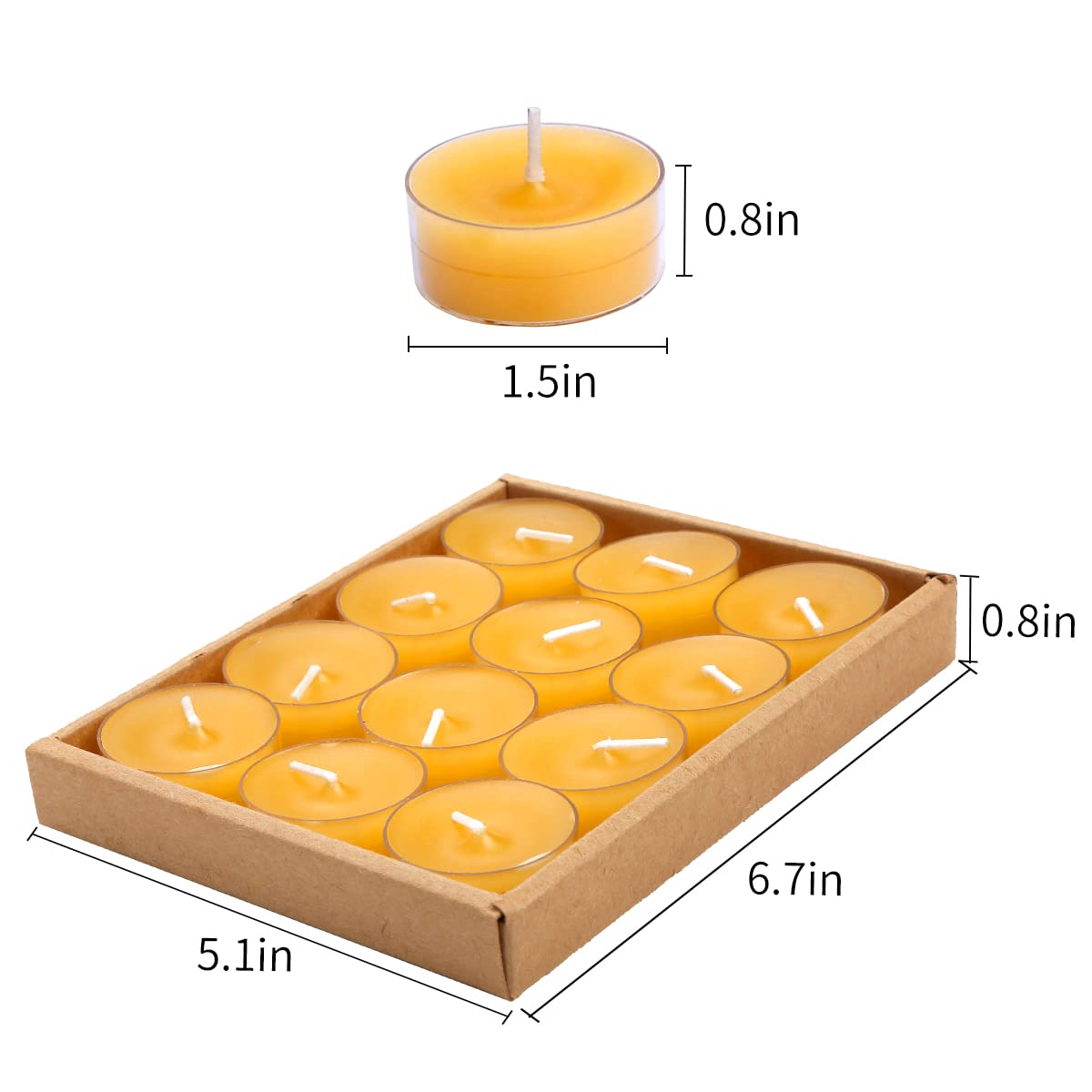 LJQizn 24pcs Natural Beeswax Tealight Candles Handmade Decorative Unscented Pure Beeswax Tea Lights( Perfect for Birthday Party ,Wedding, Spa, Home Decor)