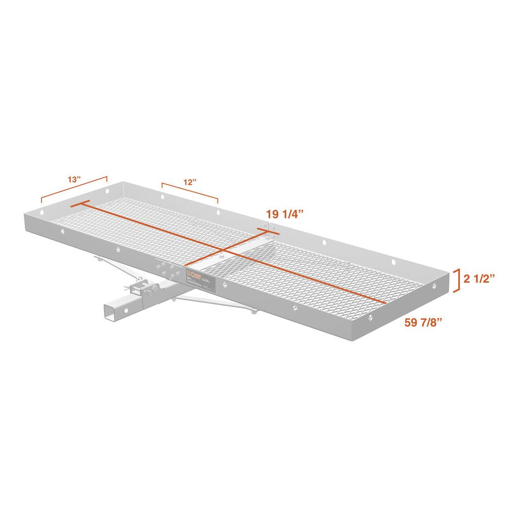 CURT 18100 Tray-Style Trailer Hitch Cargo Carrier, 500 lbs. Capacity, 60-Inch x 19-Inch, Fits 2-Inch Receiver