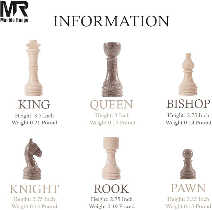 Marble Chess Set for Adults 15 Handmade Verona & Oceanic Board Game with 32 Chess Pieces 2 Extra Queens & Storage Box Luxury Travel Game – Elegant Home Décor