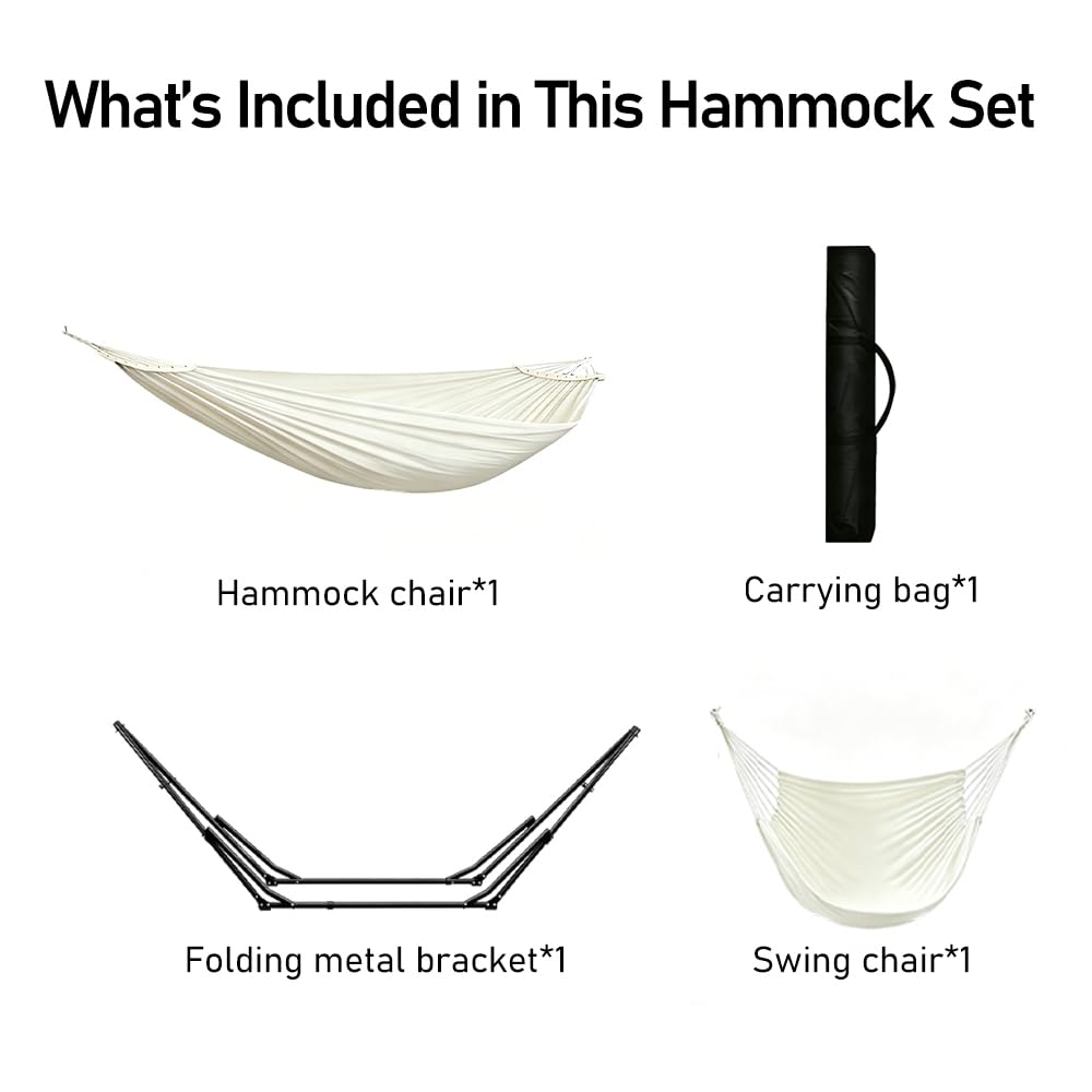 2-in-1 Hammock Chair with Stand for Adults, Portable Hammock with Collapsible Steel Frame, Adjustable Folding Design for Outdoor & Indoor Use, Patio, Camping, Travel, Supports 440 LBS