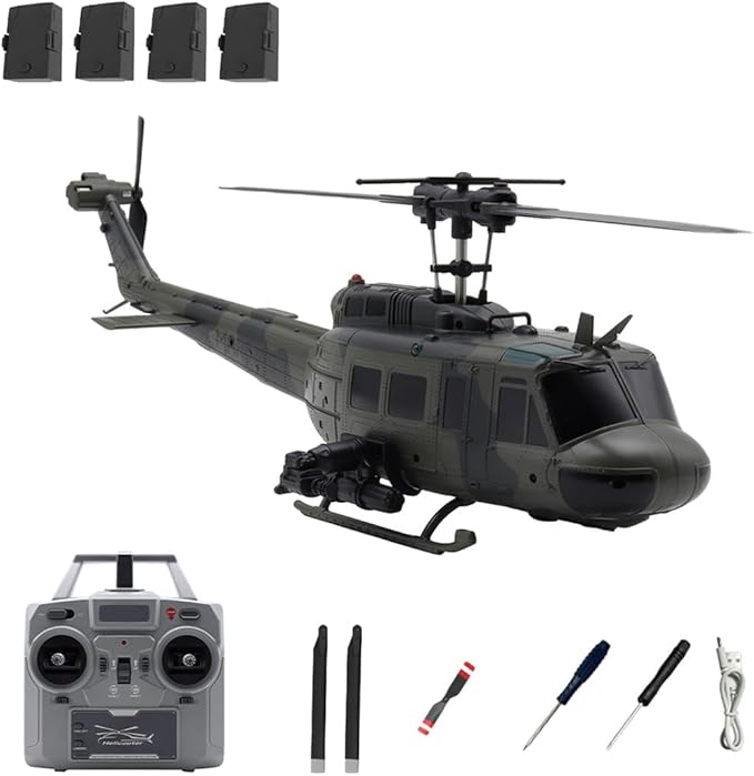 C032 UH-1 Huey RC Helicopter 1/48 Scale 6-Channel Brushless Helicopter with Optical Flow Positioning One Click Inverted Flight & Gyro Stabilized 3D Stunt Military Aircraft Model for Adults