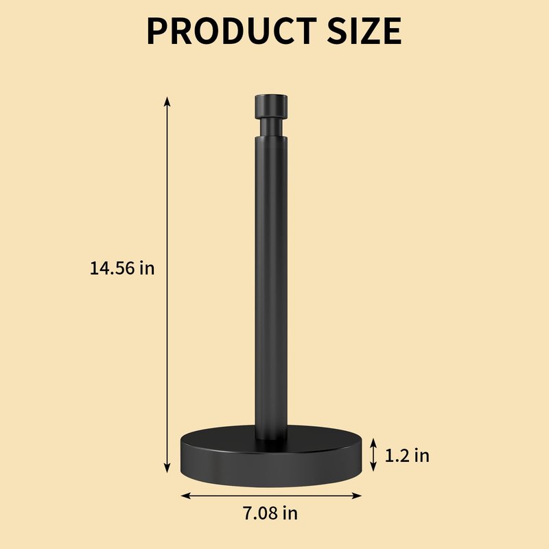 YUMORE Paper Towel Holder Countertop, Black Paper Towel Holder with Weighted Base Non Slip, Standing Paper Towel Roll Holder for Kitchen Bathroom, Stainles Steel (Matte Black)