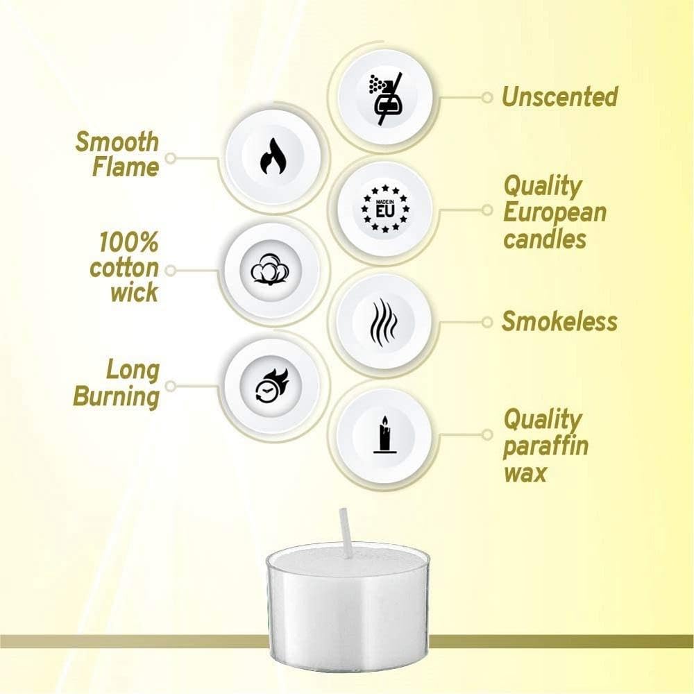 BOLSIUS 48 Unscented Tea Lights in Clear Cups - 8 Burn Hours - Premium European Quality - Consistent Smokeless Flame - 100% Cotton Wick - Dinner, Wedding, Party, Spa, Church, & Home Décor Tealights