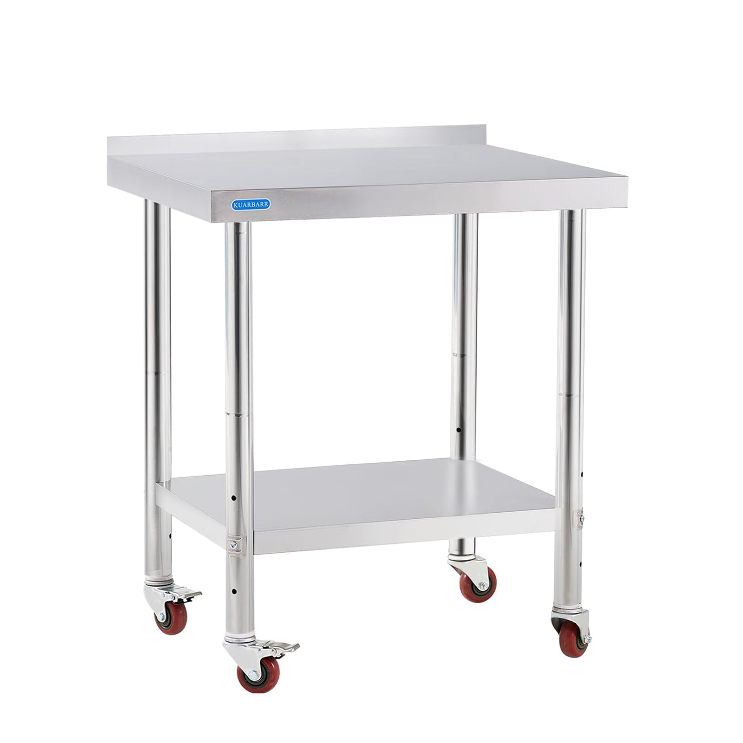 KUARBARR Stainless Steel Table for Prep & Work with 4 Caster Wheels with Backsplash 24 x 30 NSF Metal Commercial Kitchen Adjustable Under Shelf Worktable for Restaurant Home Outdoor