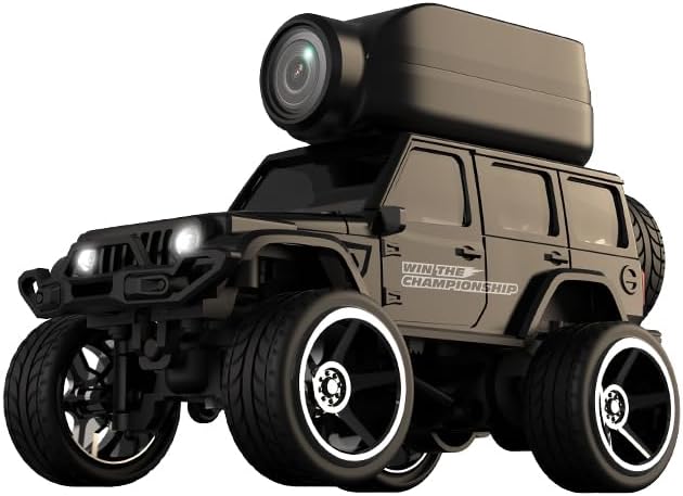 1:64 Mini Alloy Video RC Car – APP & Remote Control Built-in Camera for Real-Time Viewing Shock-Absorbing Climbing Design LED Lights 30m Range & 15min Runtime(Black)