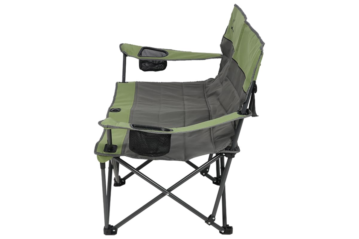 Quilted Double Camping Chair and Single Camping Chair with Padded Seat and Back for Camping/Hiking/Backpacking – Available in Low and Standard Heights (Low Loveseat (Gray/Asparagus))