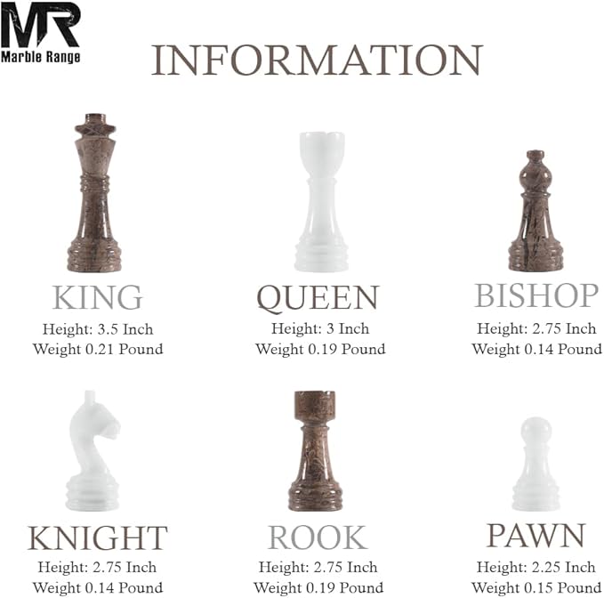 Marble Chess Set for Adults 15 Handmade Oceanic & White Board Game with 32 Chess Pieces 2 Extra Queens & Storage Box Luxury Travel Game – Elegant Home Décor