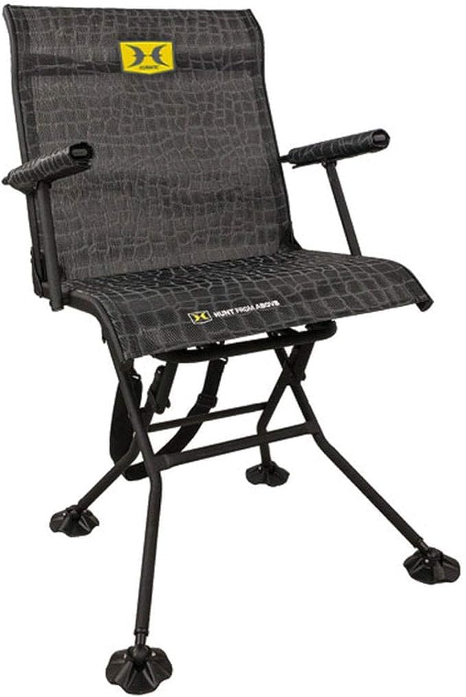 Hawk Stealth Spin Chair - Silent, Comfortable, Swiveling, Portable Chair for Camping, Hunting, Fishing, Backpacking, and More (Bone Collector Edition) , Black
