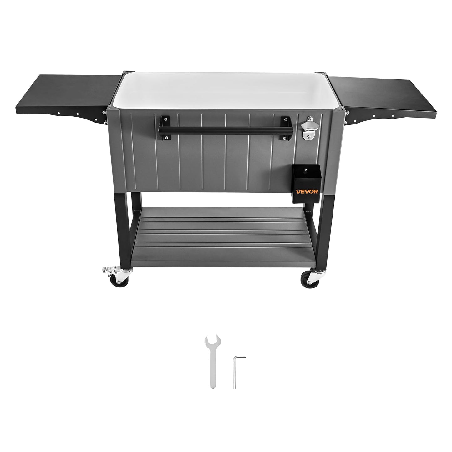 VEVOR 80QT Rolling Ice Chest, Holds up to 50 Bottles / 110 Cans, Portable Patio Party Bar Drink Cooler Cart with Bottom Shelf & Foldable Side Shelves, Beverage Pool with Swivel Wheels & Bottle Opener