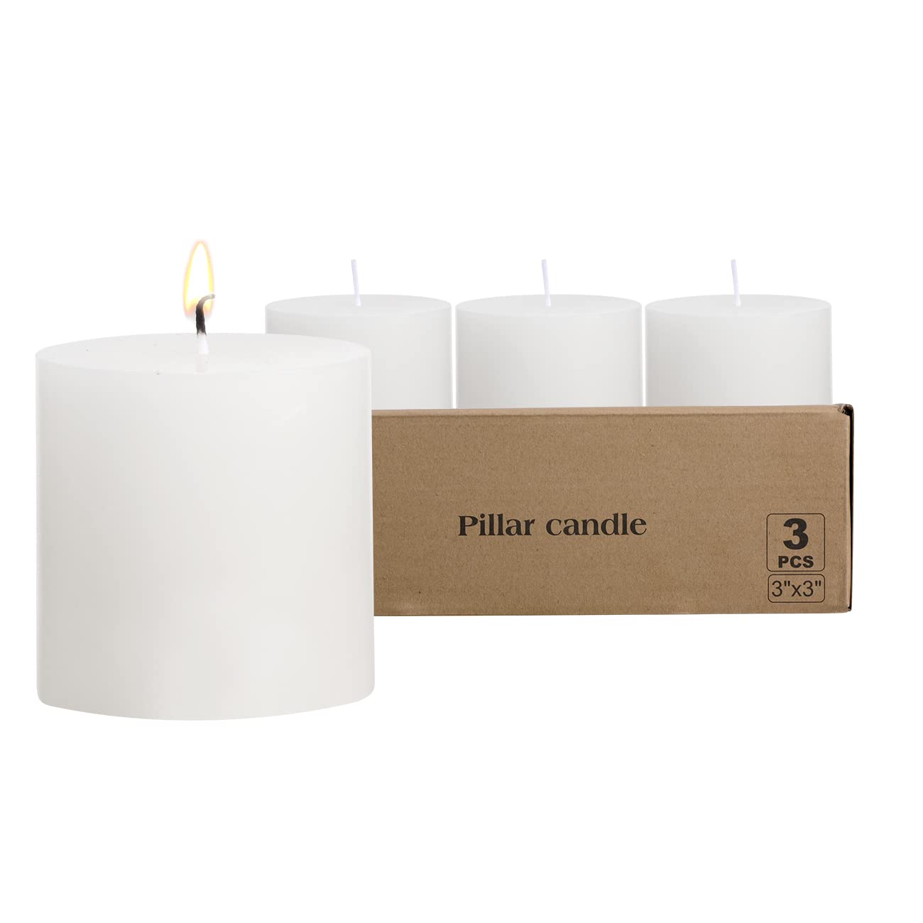 3×3 White Pillar Candles Set of 3 Unscented Handpoured Weddings, Home Decoration, Restaurants, Spa, Church Smokeless Cotton Wick 90 Hour