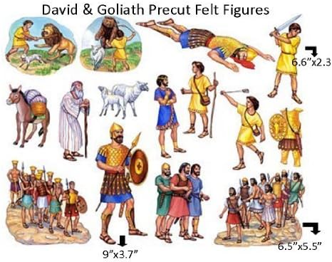 David & Goliath Bible Felt Figures for Flannel Board Stories Plus Lesson Guide and Activity Page Regular 6 Sized Figures Old Testament Made in USA of Domestic Felt & Imported Ink