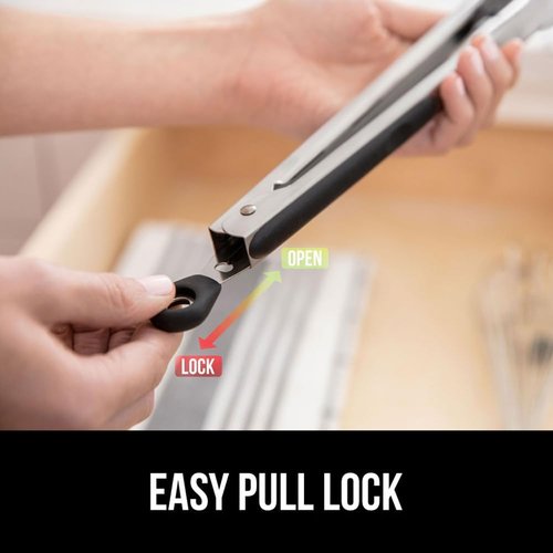 GORILLA GRIP Stainless Steel Kitchen Tongs - Heat Resistant, Non-Scratch Silicone Tips, Set of 2 | 7 & 9 Inch, Black