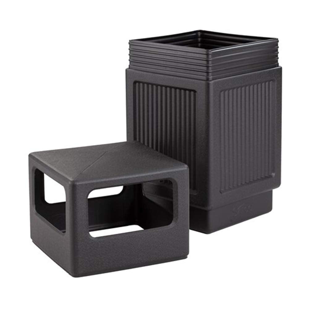 Safco Black Canmeleon Outdoor and Indoor Recessed Panel Trash Can Receptacle for Gas Stations, Shopping Outlets, and Restaurants, 38 Gallon Capacity