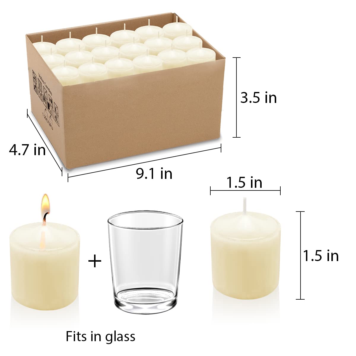 10 Hours Ivory Votive Candles, Unscented 1.5 inch Wax Candles for Wedding, Party, Holiday Spa & Home Decoration, 36 Packs