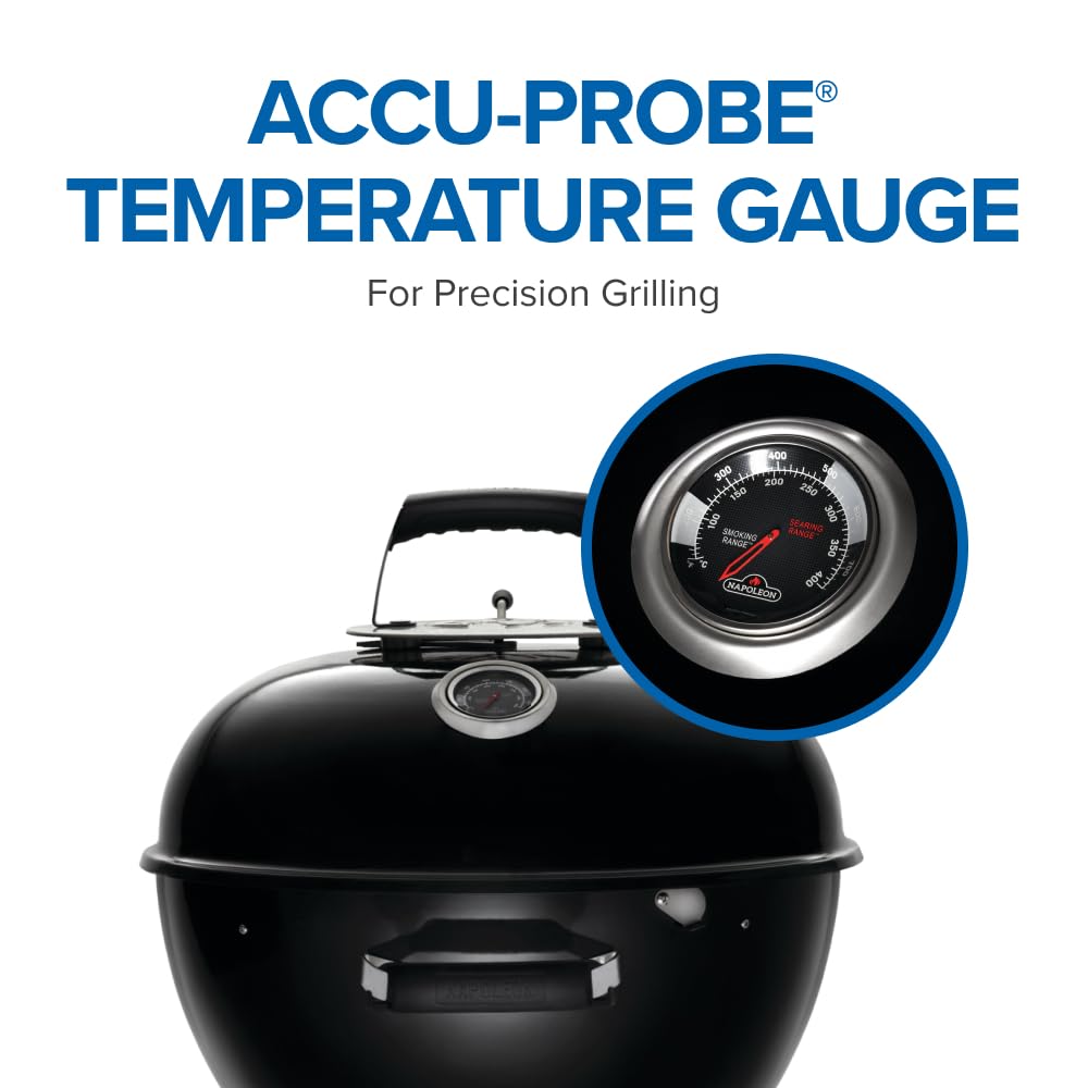 Napoleon NK22 Premium Charcoal Kettle Grill, Black, Porcelain-Enameled Lid and Bowl, Chrome-Plated Cooking Grid