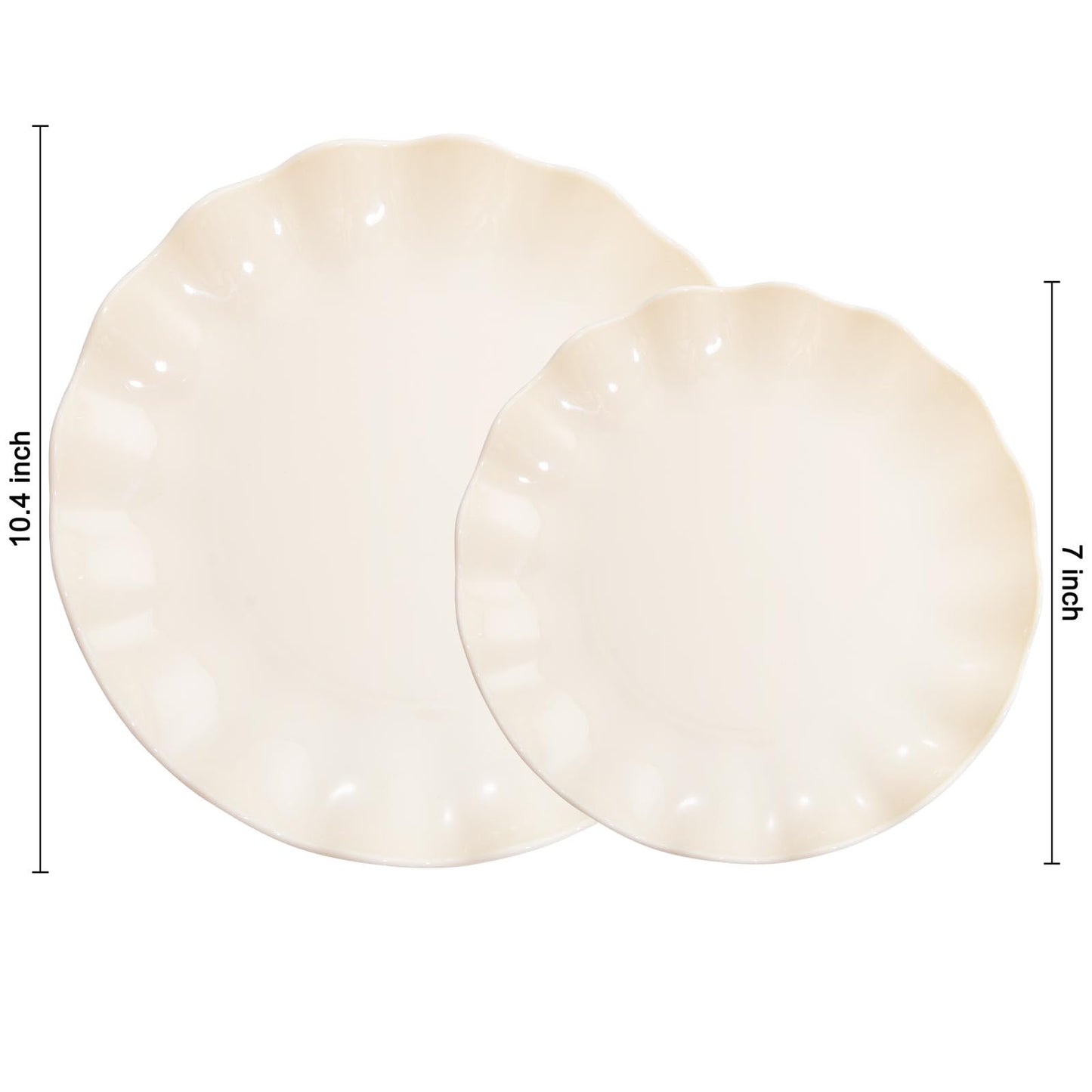 LIYH 24pcs Plastic Plates Reusable,Unbreakable Dinner Plates, Scalloped Plastic Plates, Dishwasher Safe,Ivory Plate Sets Perfect for Parties, Birthday, Picnics, BPA Free(12Guests)