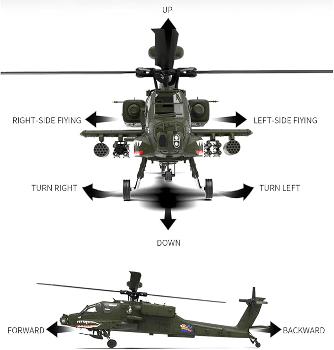 YUXIANG F11 AH64 RC Helicopter for Adults for AH64 Apache 1/32 Scale 2.4G 6CH 6G/3D Stunt Remote Control Military Aircraft Toys with 6-Axis Gyro & 2 Brushless Motor & Lights - BNF