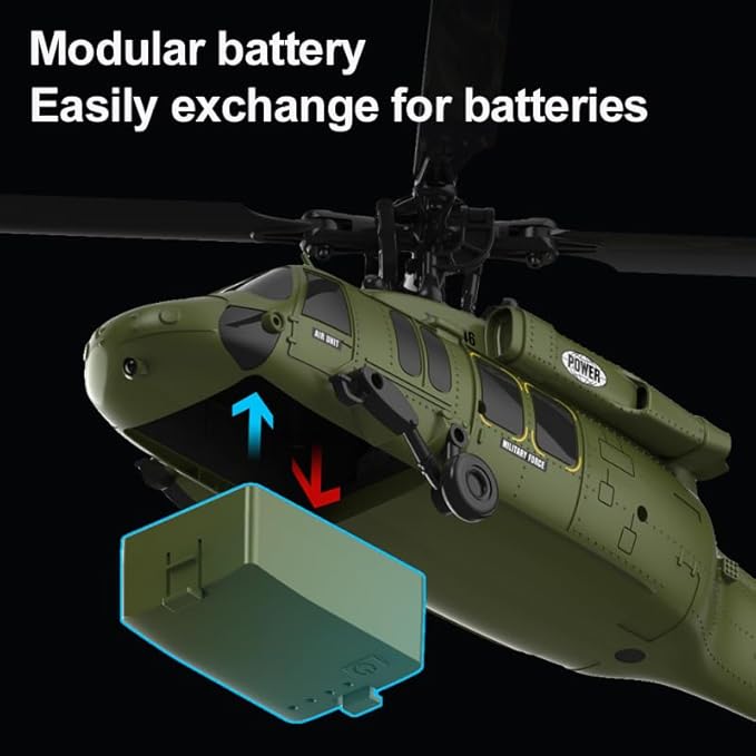 Black-Hawk K200 Brushless RC Helicopter 2.4G 6CH 6-Axis Gyro Military Aircraft with Optical Flow Positioning Altitude Hold & Inverted Flight for Adults -3 Battery/RTF