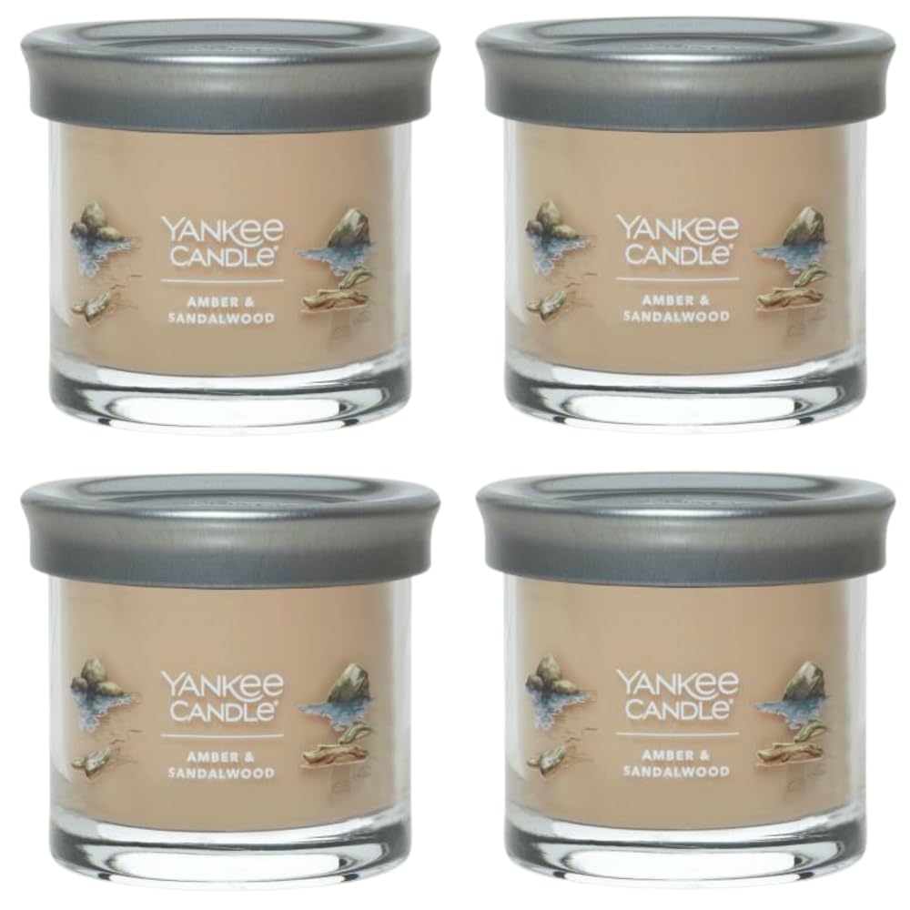 Yankee Candle Small Tumbler Scented Single Wick Jar Candle, Amber & Sandalwood, Over 20 Hours of Burn Time, 4.3 Ounce (Pack of 4)