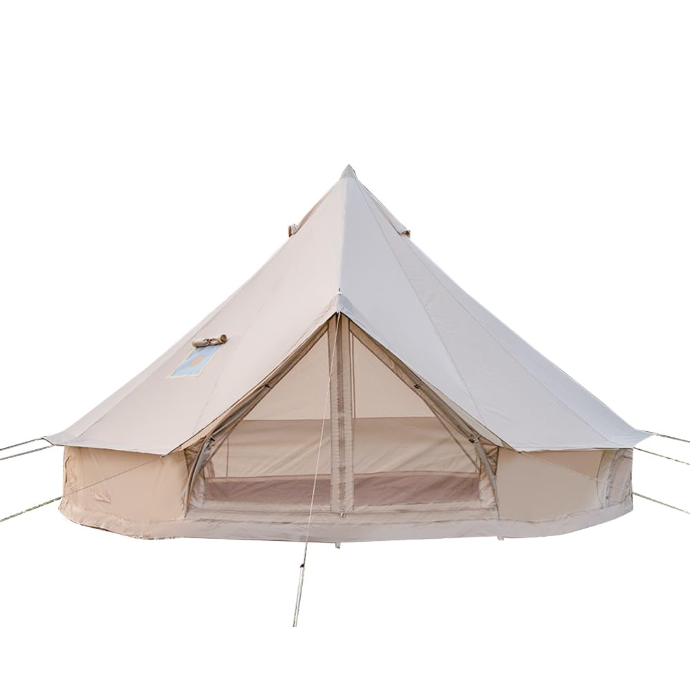 Bell Tent with Stove Jack, Spacious 13.1ft Family Glamping Yurt, 4-6 Person, 4 Season, Easy Setup, Waterproof, Ventilated Outdoor Shelter (13.1ft(Beige))