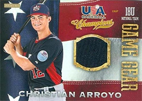 Sports Memorabilia Autograph Warehouse 345100 Christian Arroyo Player Worn Jersey Patch Baseball Card - San Francisco Giants Team USA 2014 Panini Collegiate Game Gear No. 44 Rookie