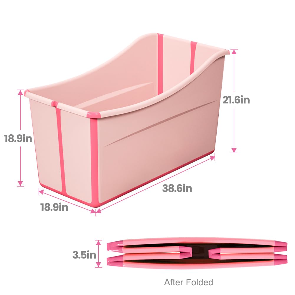 Minandhua Portable Dog Bathtub for Large Dogs - 48.4Gal Foldable Pet Wash Station with Drain Plug, Insulated & Non-Slip Design for Indoor/Outdoor Bathing, Grooming, Camping(Pink)