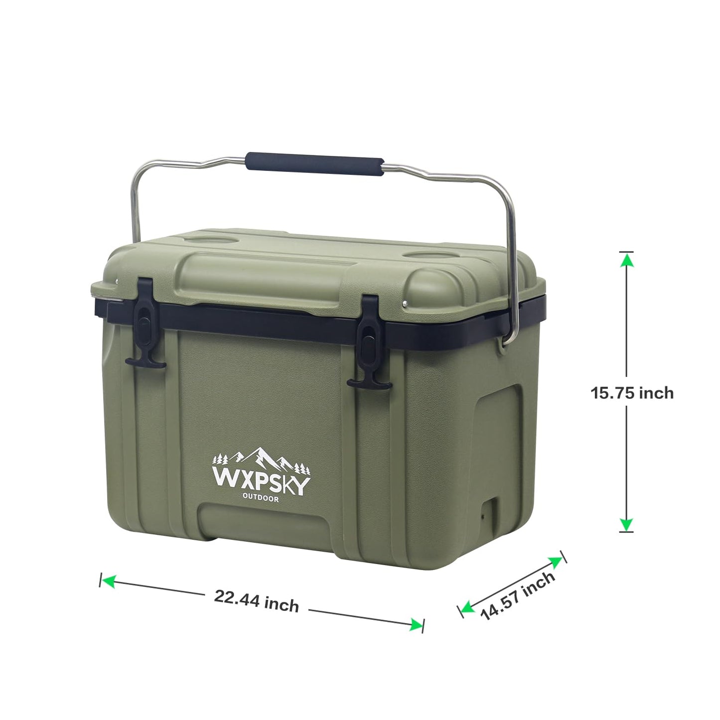 WXPSKY Rotomolded Cooler, 27Qt Hard Cooler with Heavy Duty Handles, Drain Outlet, Ice Retention to 3-5 Days, Insulated Ice Chest for Camping/Beach/Tailgating Boat Fishing & More (Green)