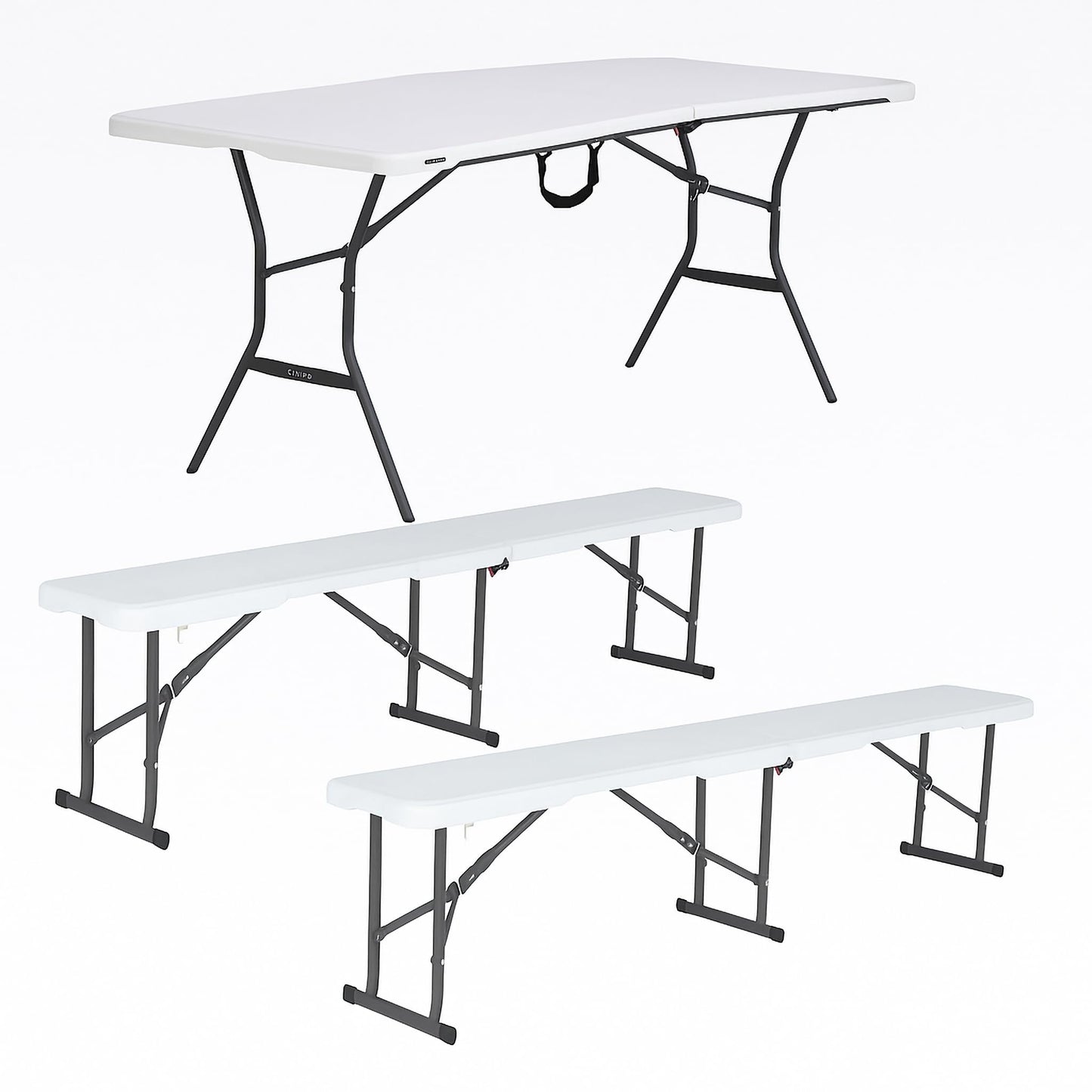 Lifetime 6-Foot White Granite Fold-in-Half Table with 2 Matching Portable Folding Benches Bundle