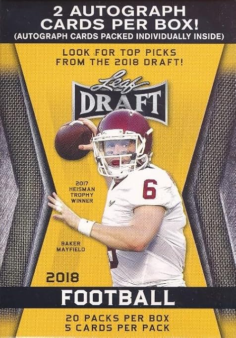 2018 Leaf Draft Football EXCLUSIVE HUGE Factory Sealed 20 Pack Retail Box with TWO(2) AUTOGRAPHS! Box Includes (100) ROOKIE Cards of all the Top Football Draft Picks!
