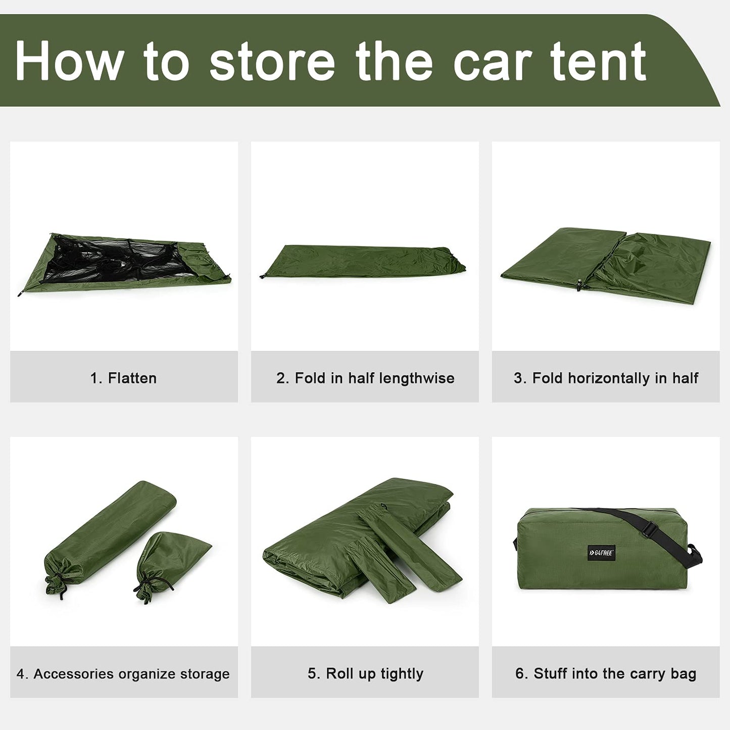 G4Free Car Awning Sun Shelter with Mosquito Net, Portable SUV Tent Tailgate Shade Canopy for Outdoor Camping Travel (Army Green)