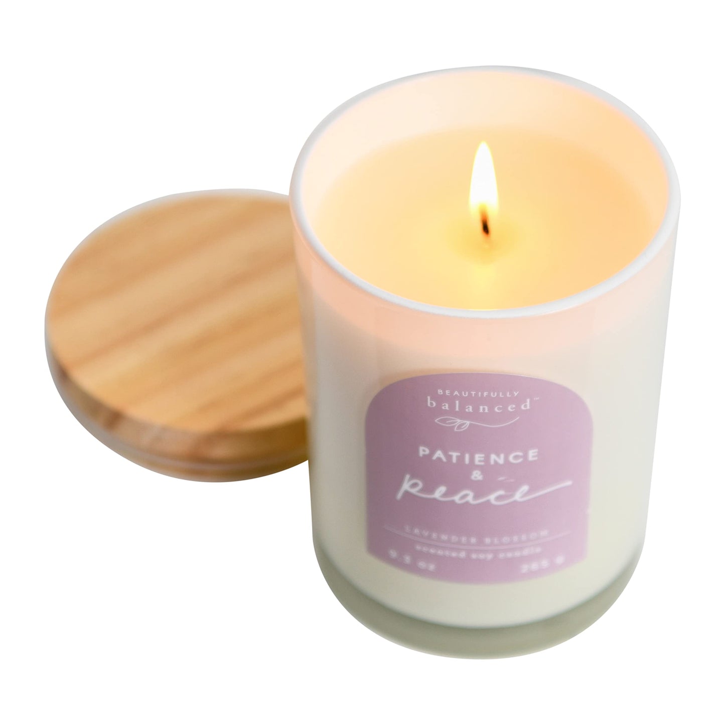 Beautifully Balanced Scented Lidded Glass Soy Candle, Patience + Peace 9.3 oz.