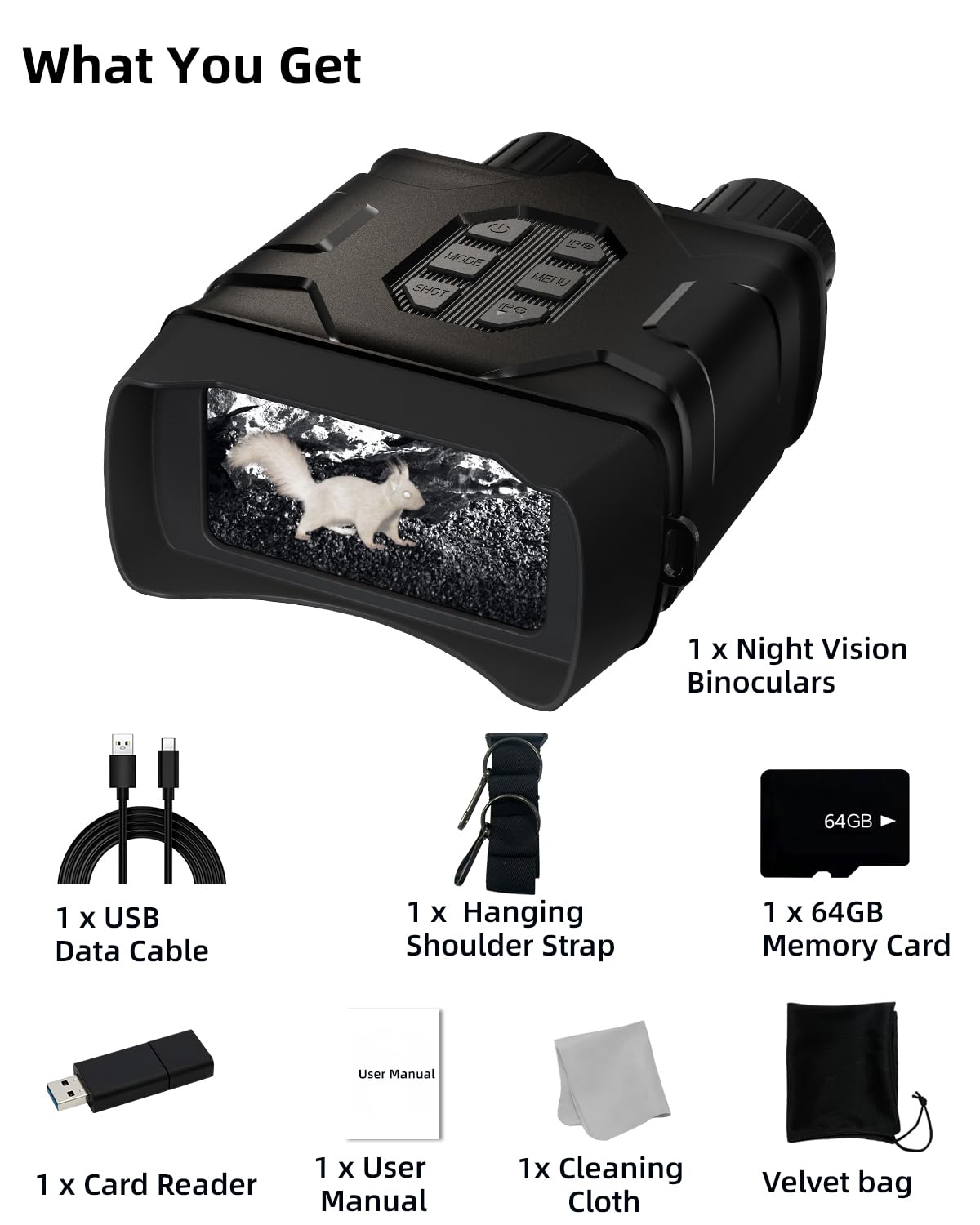 5K 96MP Night Vision Goggles | 4'' LCD Screen Night Vision Binoculars & 10X Zoom with Infrared, 4000mAh Rechargeable Battery, 64GB TF Card, Video and Sound Recording for Camping, Black