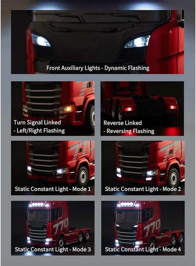 1/18 Scale Remote Control Semi Trailer 770S Heavy Duty RC Tractor Truck with Rear Wheel Drive RC Simulation Engineering Vehicle Model for Adults