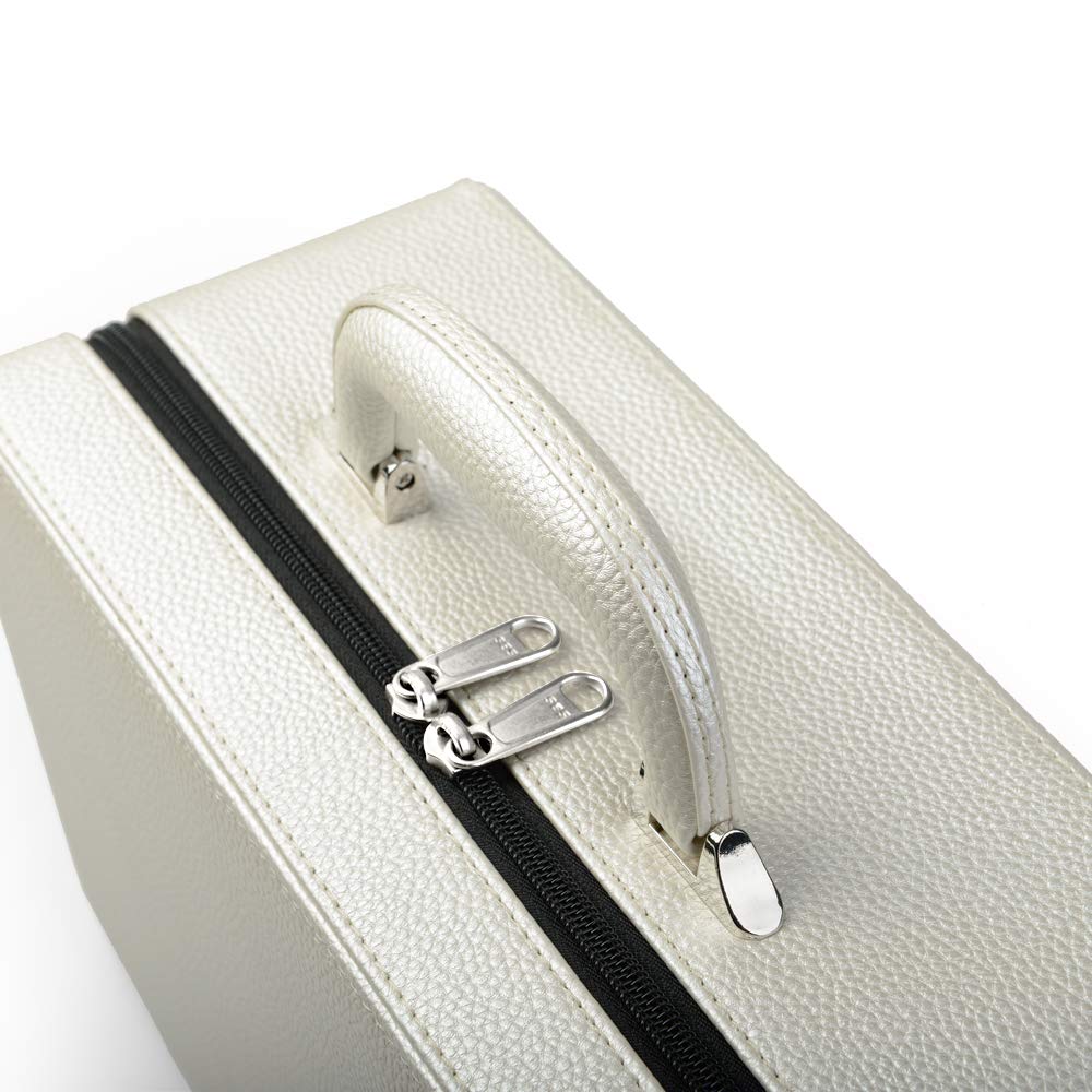 Oirlv Leather Jewelry Box Handmade Travel Jewelry Organizer Storage Case Holder For Girl Lady Earring,Ring,Necklace,Pendant,Watch,Bracelet。(X010)White