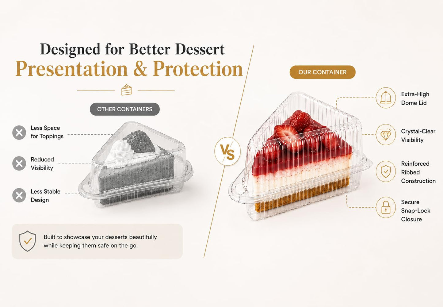 100 Pcs Cake Slice Containers with Lid, Single Clear Plastic Individual Carrier Transparent Disposable Triangle Boxes for Cheesecake, Flan, Cupcake, Sliced Dessert Pie - Take Out, Mini Desechables