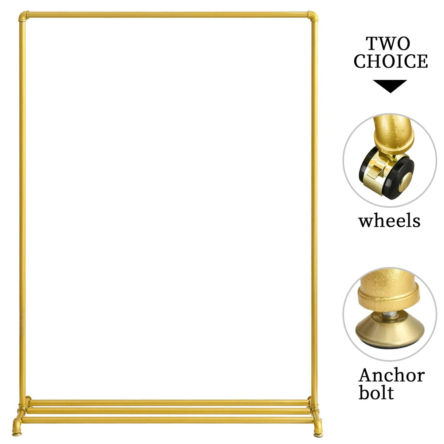 BOSURU Rolling Gold Clothing Racks on Wheels, Retail Display Industrial Pipe Clothing Racks for Hanging Garment Racks for Boutiques, Home