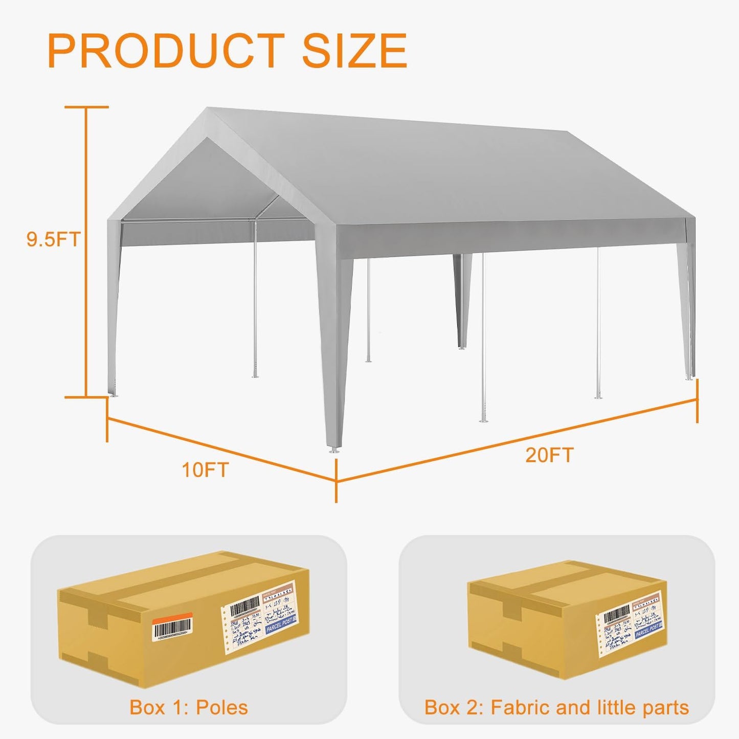 EliteEdge 10x20 Ft Heavy Duty Carport, Car Canopy Garage Boat Shelter Party Tent, UV Resistant Waterproof All-Season Tarp for SUV, Car, Truck, Boat