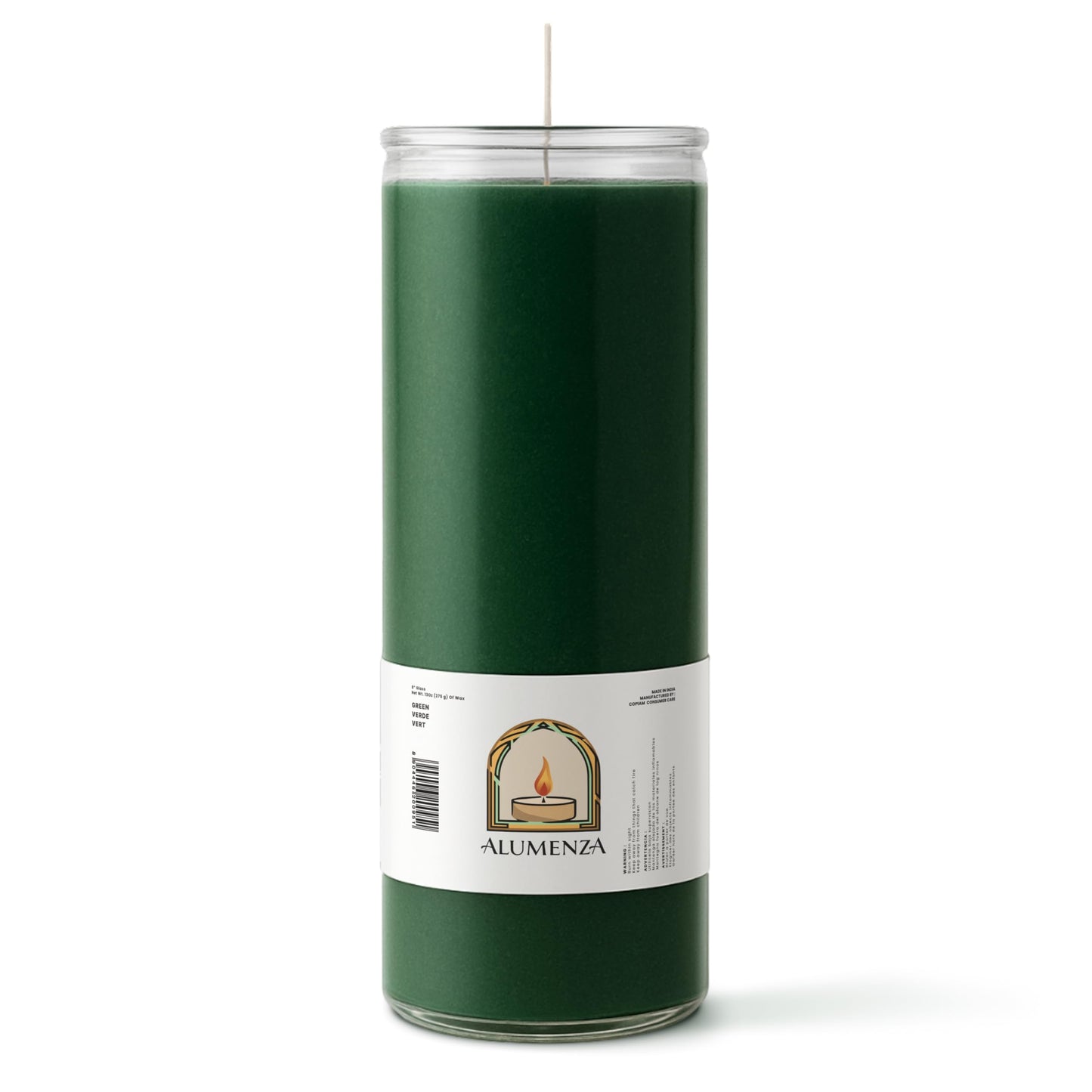 Alumenza 3 Pack Green 7 Day Candles in Glass Jar – Paraffin Wax, Clean Burning Unscented | Large & Tall Devotional Prayer Pillar Candles for Home, Memorial, Spells, Long Lasting