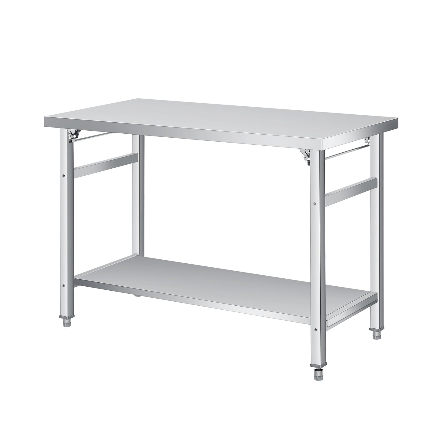 GlowSol Foldable Stainless Steel Table, 48 Inch Folding Commercial Prep Table with Undershelf, 24" Wide Double Tier Portable Workstation, 920LBS for Kitchen Workshop Restaurant Garage